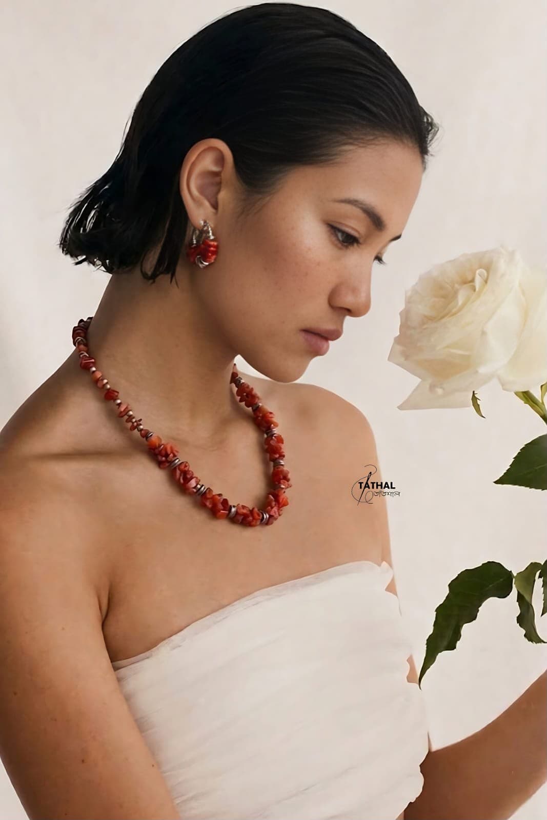 Natural Coral Chip Beaded Necklace – Tathal